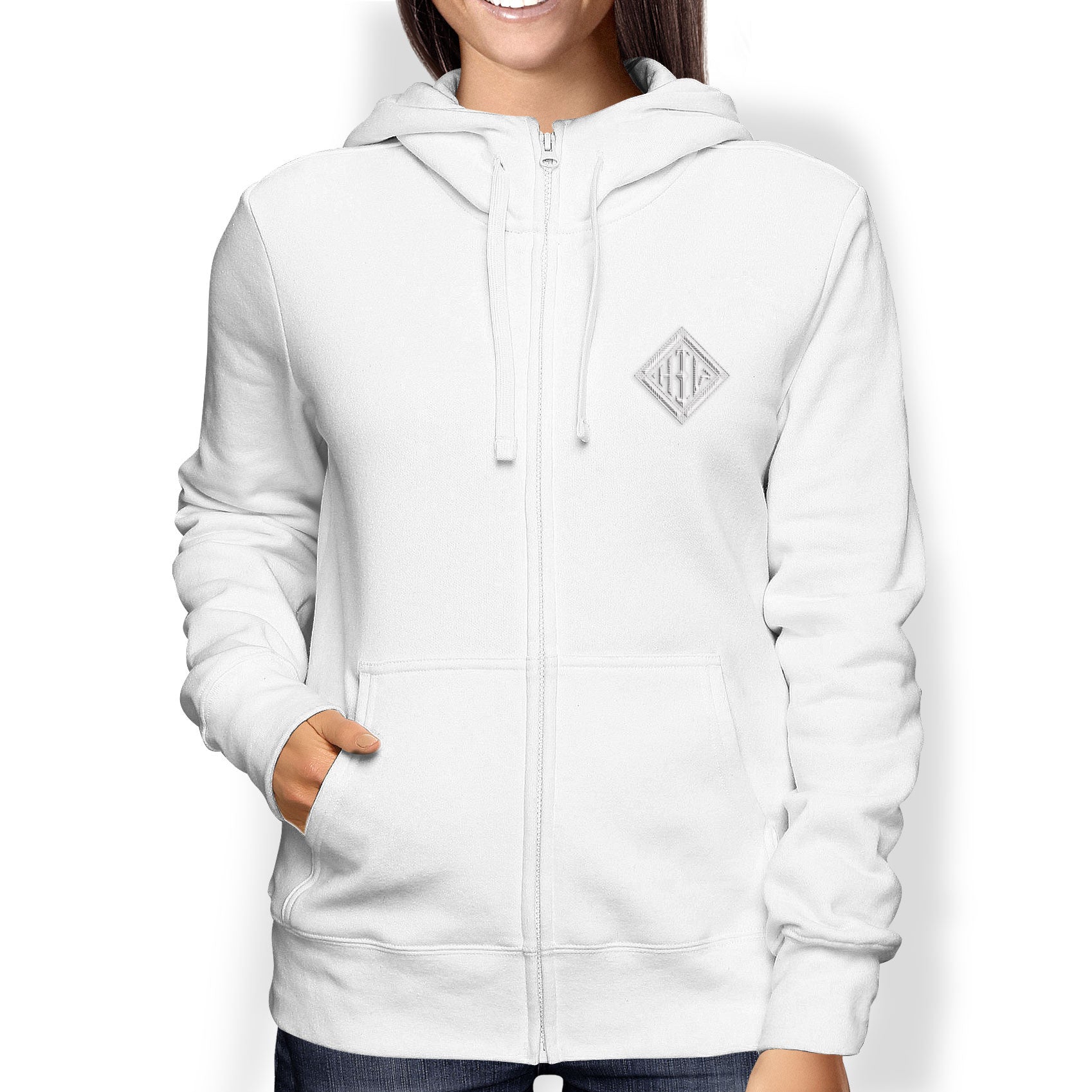 Ladies Hoodie, Full Zip, White - from Howard Iron Works Printing Museum
