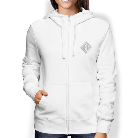 Ladies Hoodie, Full Zip, White - from Howard Iron Works Printing Museum
