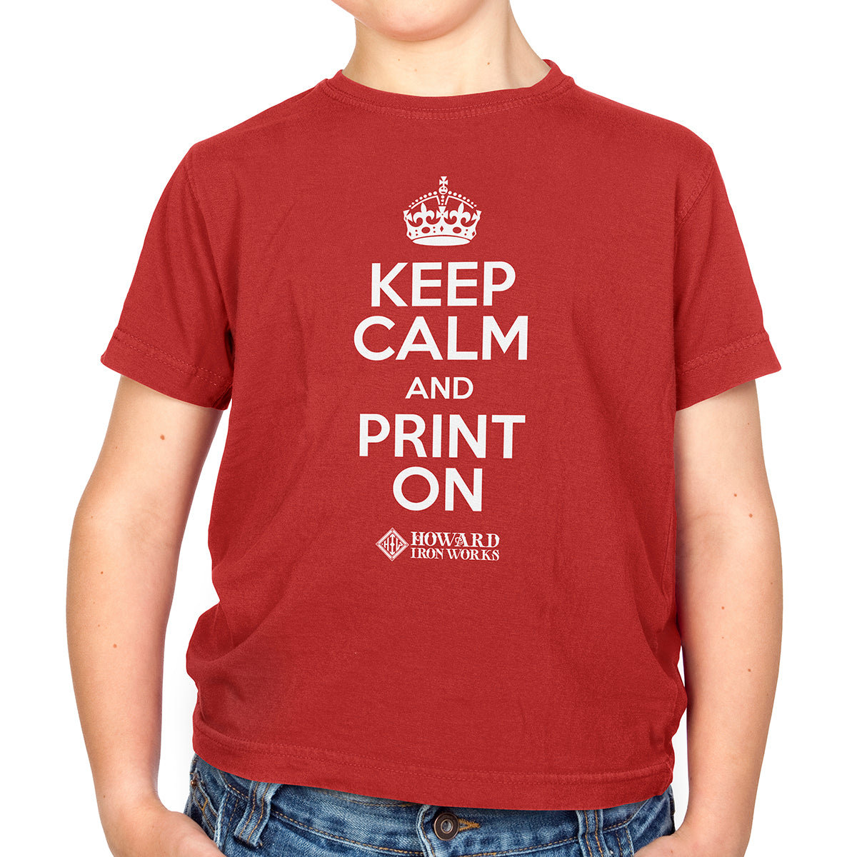 Youth T-shirt, Keep Calm, Red - from Howard Iron Works Printing Museum