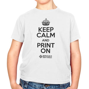 Youth T-shirt, Keep Calm, White - from Howard Iron Works Printing Museum