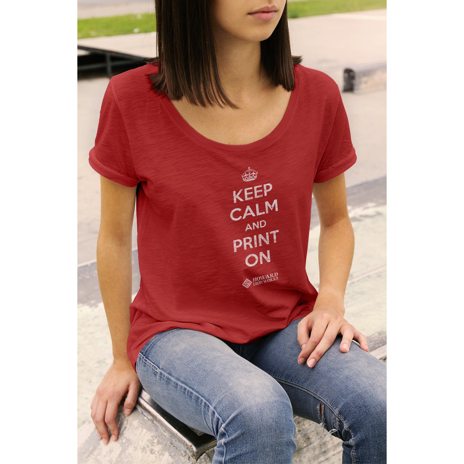 Keep Calm and Print On T-Shirt, Short Sleeve, Red - from Howard Iron Works Printing Museum