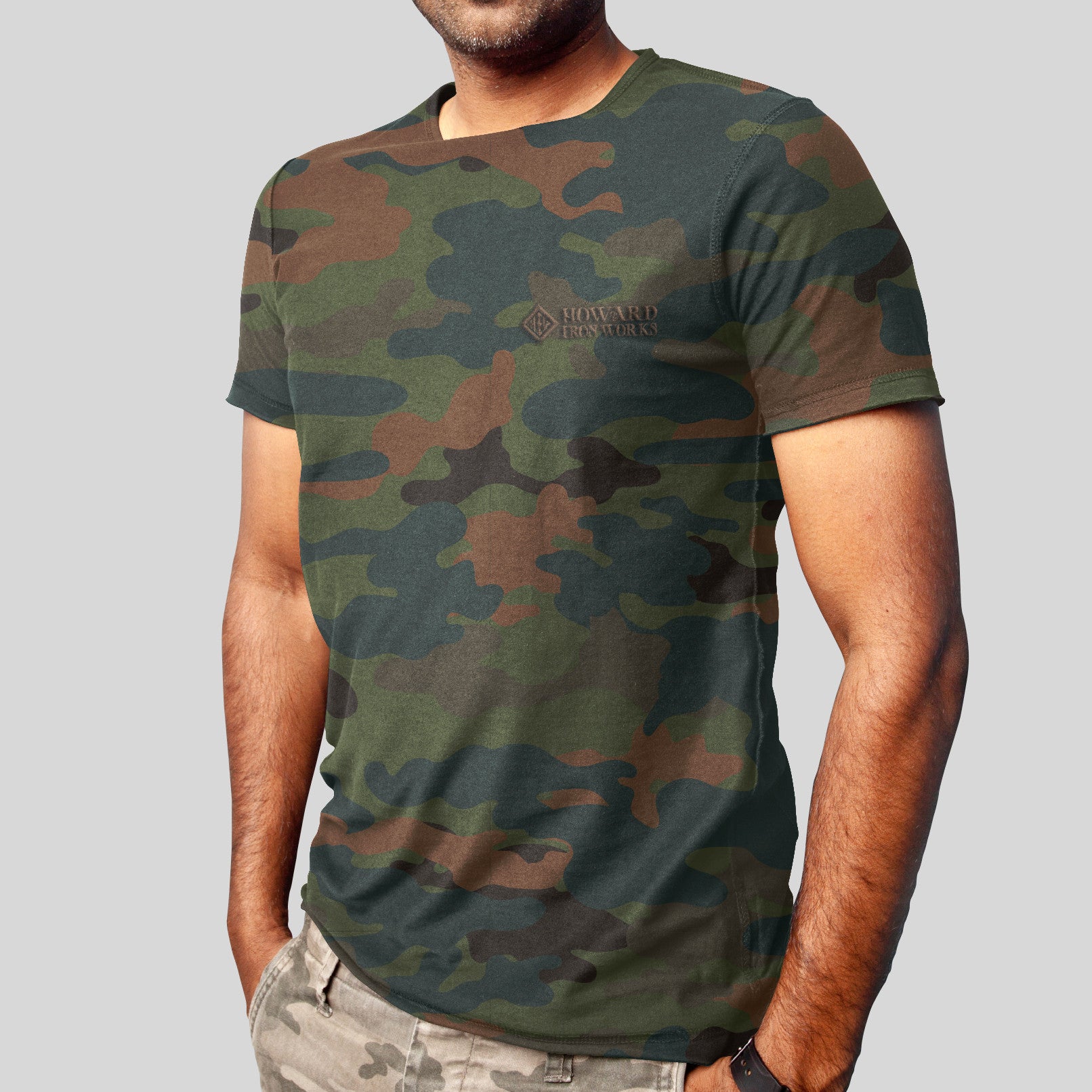 Men's T-Shirt, Short Sleeve, Green Camo - from Howard Iron Works Printing Museum