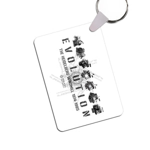 Keychain - Evolution design - white and black - from Howard Iron Works Printing Museum